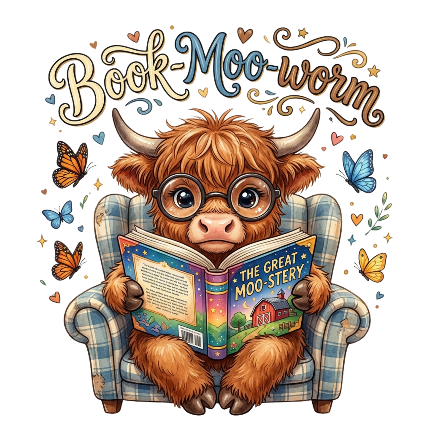 Book Moo-worm Highland Cow Youth Graphic T-Shirt