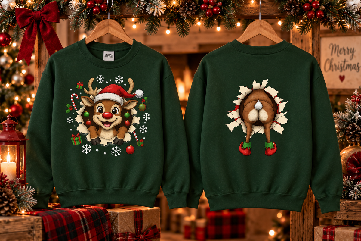 Christmas Reindeer Front and Back Graphic Sweatshirt
