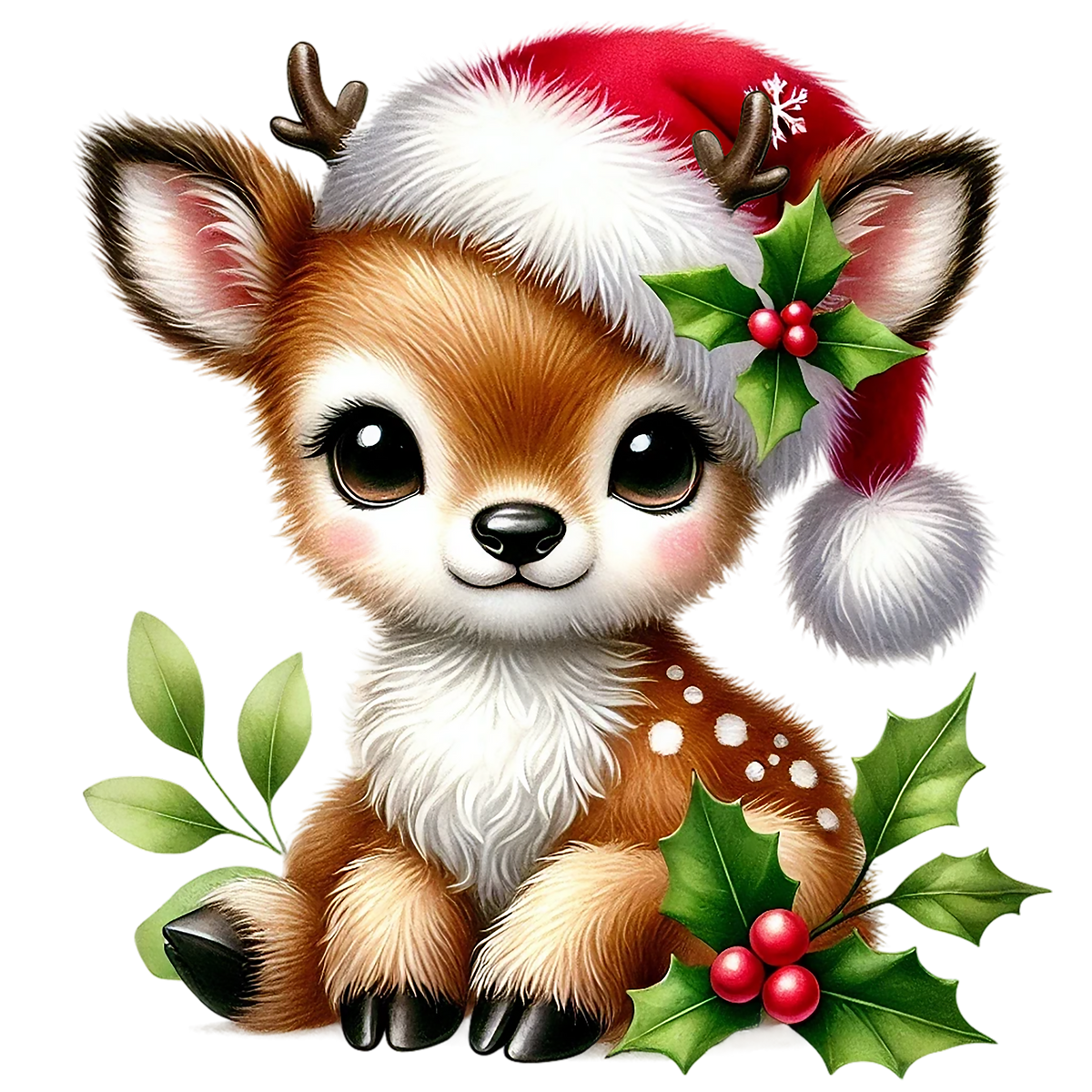 Christmas Reindeer with Holly Berry Santa Hat (Toddler)