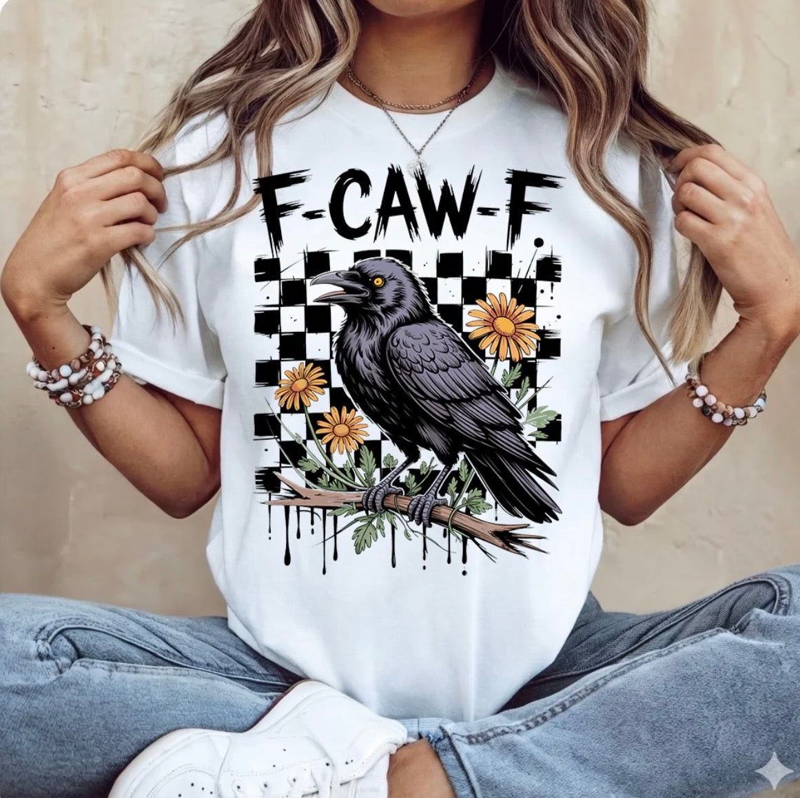 Sarcastic F-Caw-F crow graphic tee with dark humor and attitude. Soft, comfy unisex shirt for everyday wear.