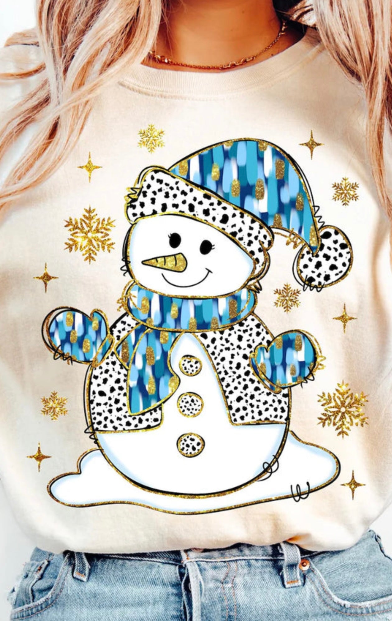 Glitter Christmas Snowman Graphic T-Shirt