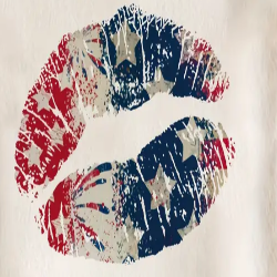 Soft cotton 4th of July t-shirt with red, white, and blue lips design.