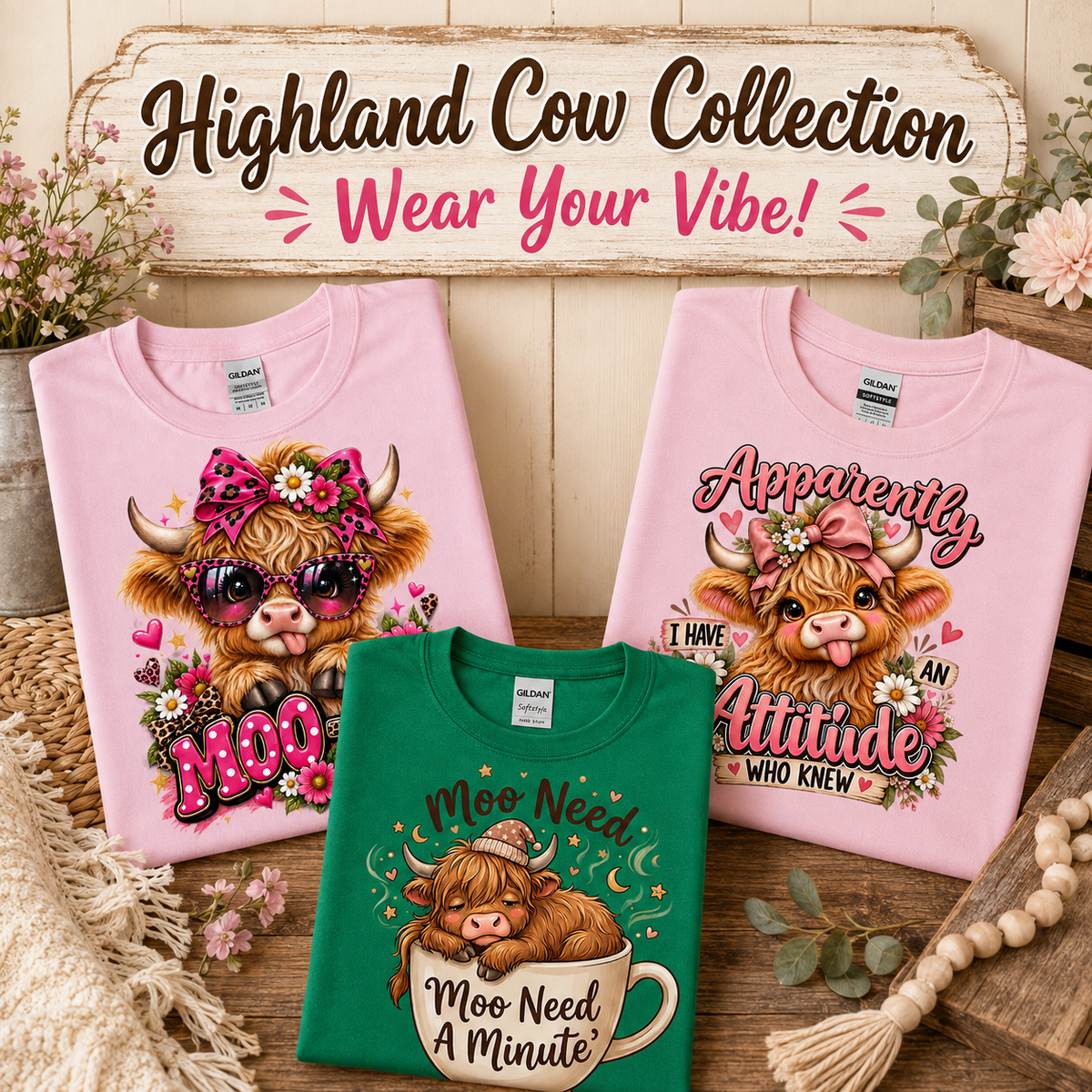 Highland Cow Collection T-Shirts &  More