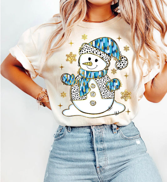 Glitter Christmas Snowman Graphic T-Shirt