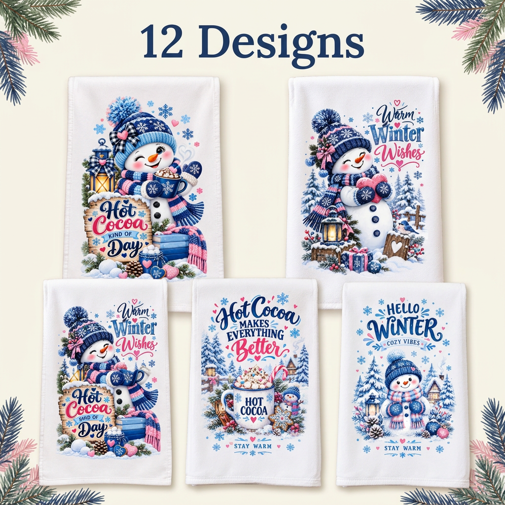 Cocoa, Cookies and Cozy Wishes Decorative Kitchen Towels - 12 Designs