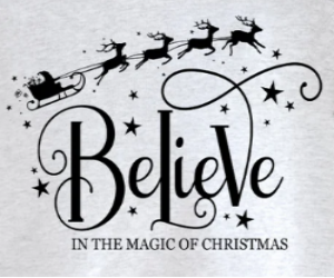 Believe In The Magic Of Christmas graphic sweatshirt – cozy holiday crewneck with bold black lettering, perfect for Christmas gifts or festive outfits.