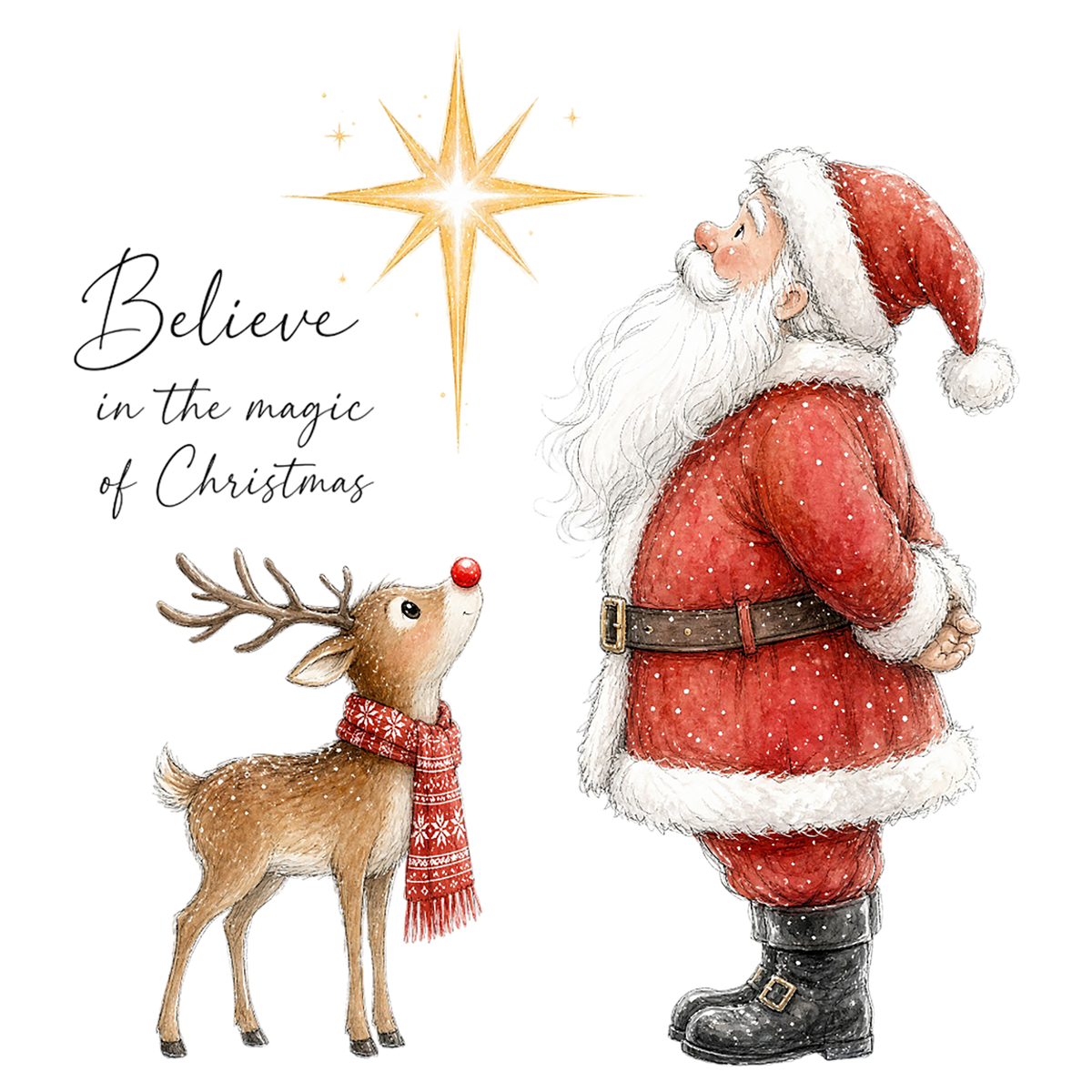 Believe in the magic of Christmas Santa and Rudolph
