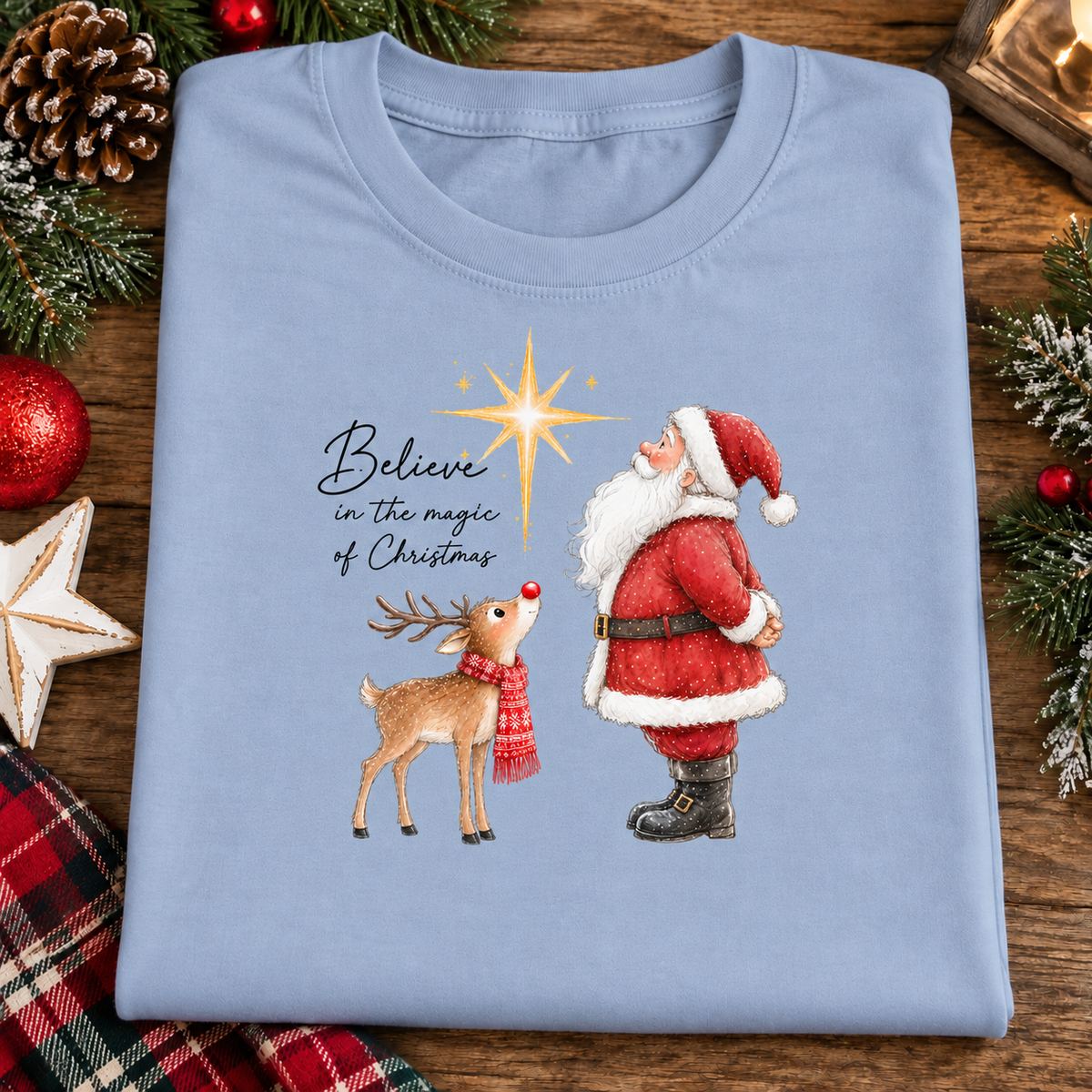 Believe in the magic of Christmas Santa and Rudolph