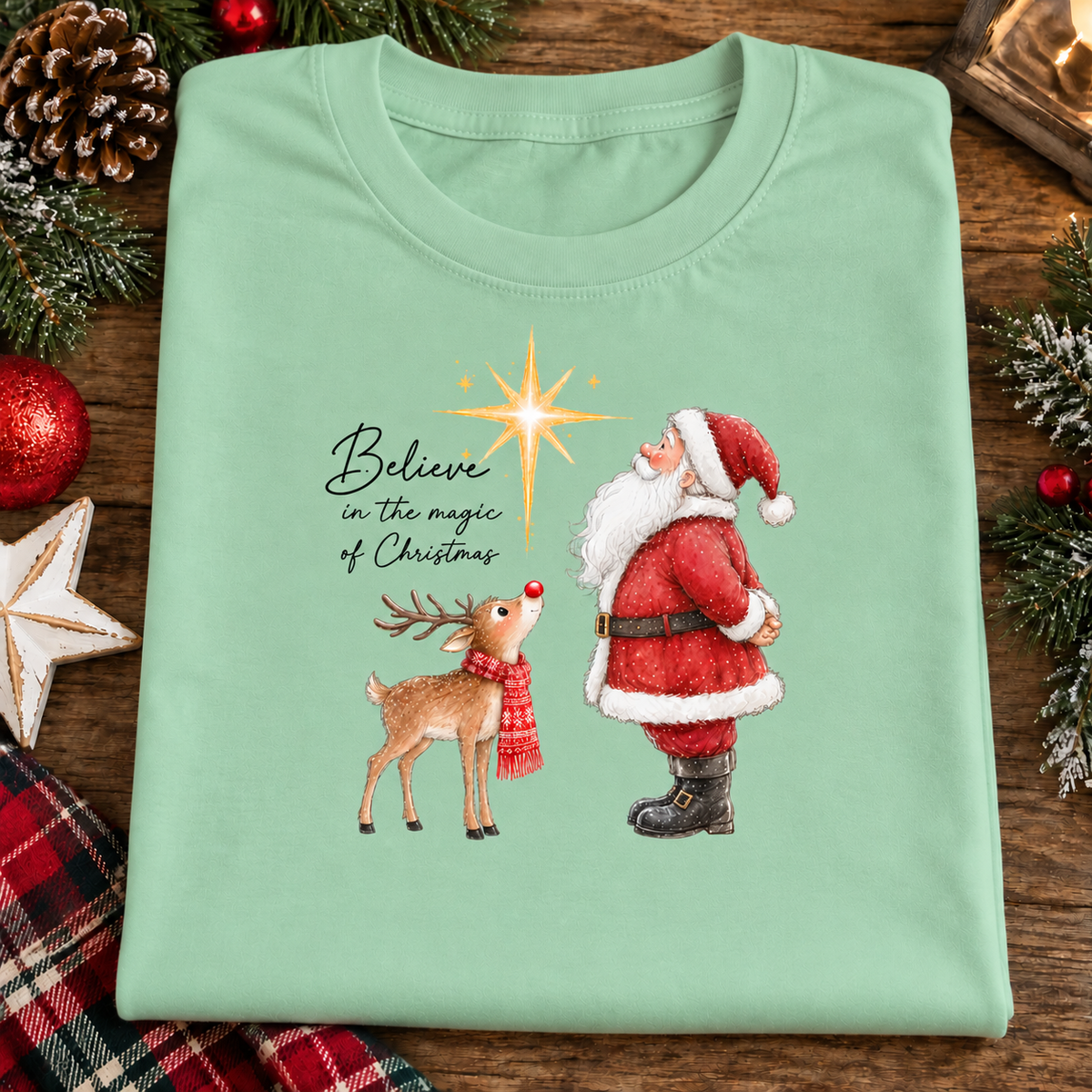 Believe in the magic of Christmas Santa and Rudolph