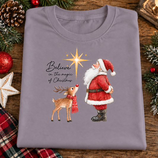 Believe in the magic of Christmas Santa and Rudolph