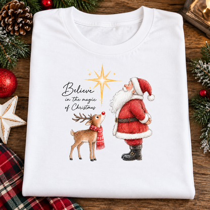 Believe in the magic of Christmas Santa and Rudolph