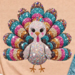 Thanksgiving graphic t-shirt with a sparkling turkey design featuring glittering festive details.