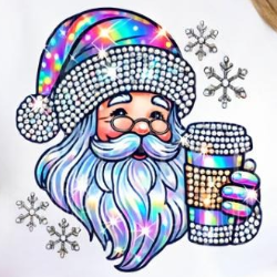 Festive sweatshirt with a faux blinged-out Santa sipping coffee, perfect for cozy Christmas style.