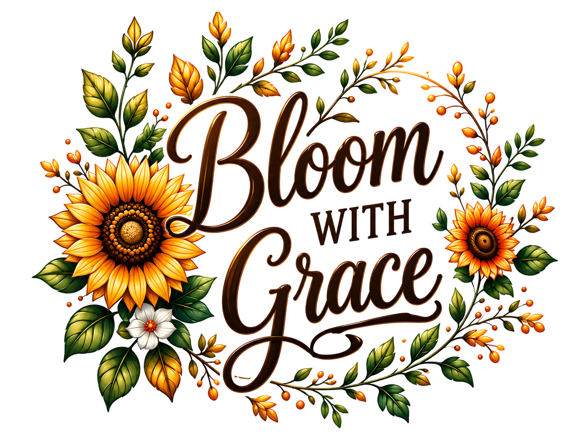 Bloom with Grace Graphic design with sunflowers