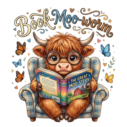 Book Moo-worm Highland Cow Youth Graphic T-Shirt