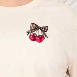 Youth Cherry Leopard Faux Pocket Tee with bold cherry and leopard design