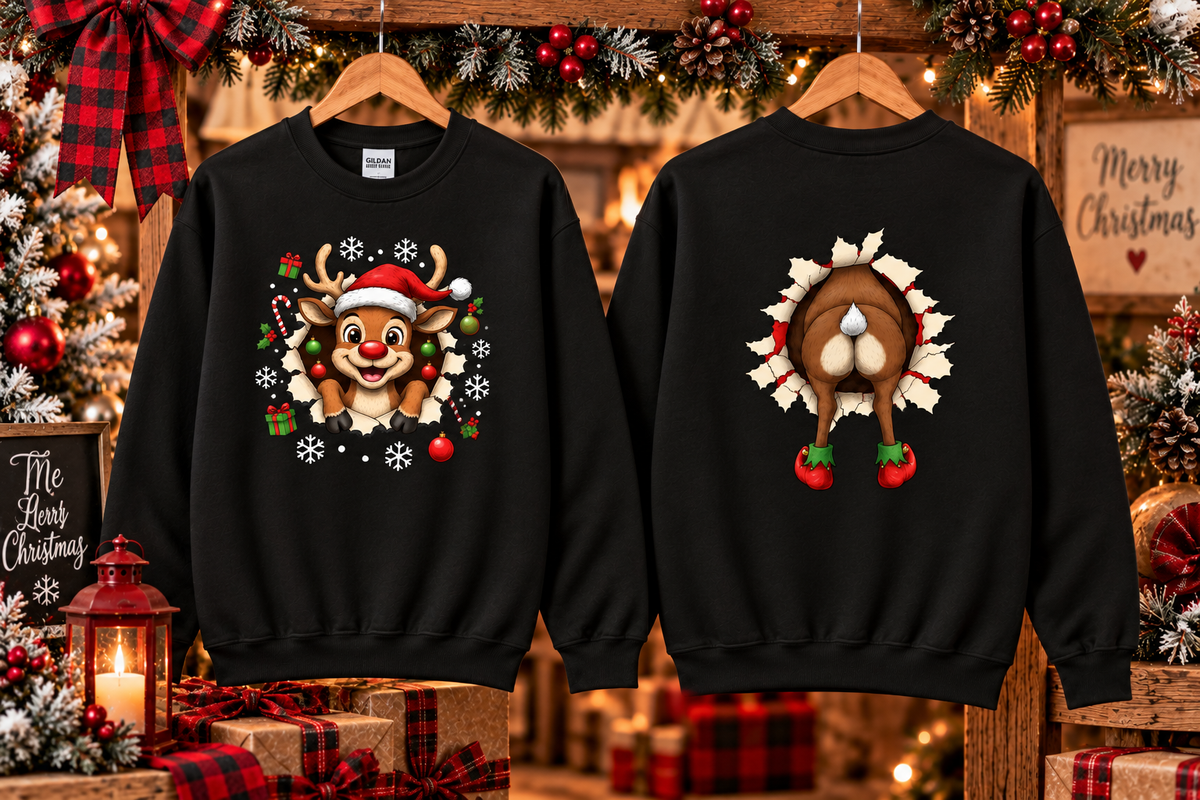 Christmas Reindeer Front and Back Graphic Sweatshirt