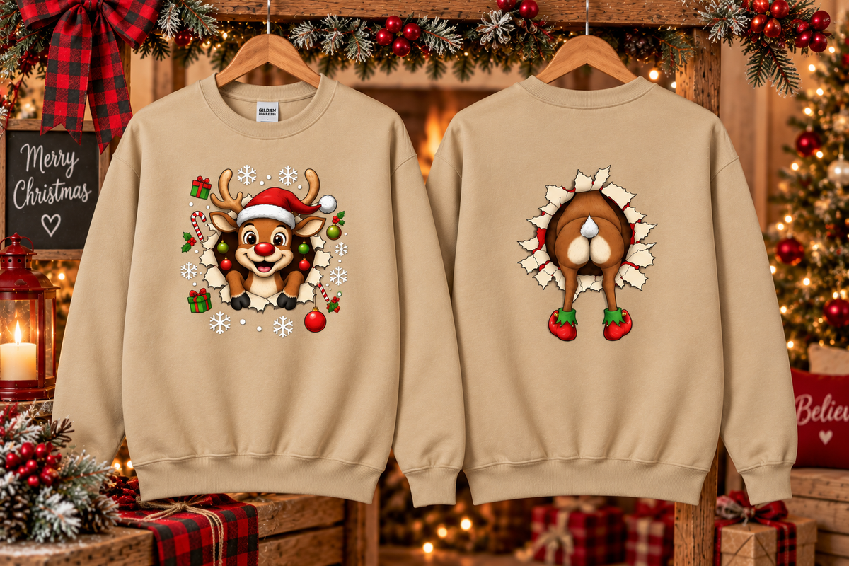 Christmas Reindeer Front and Back Graphic Sweatshirt