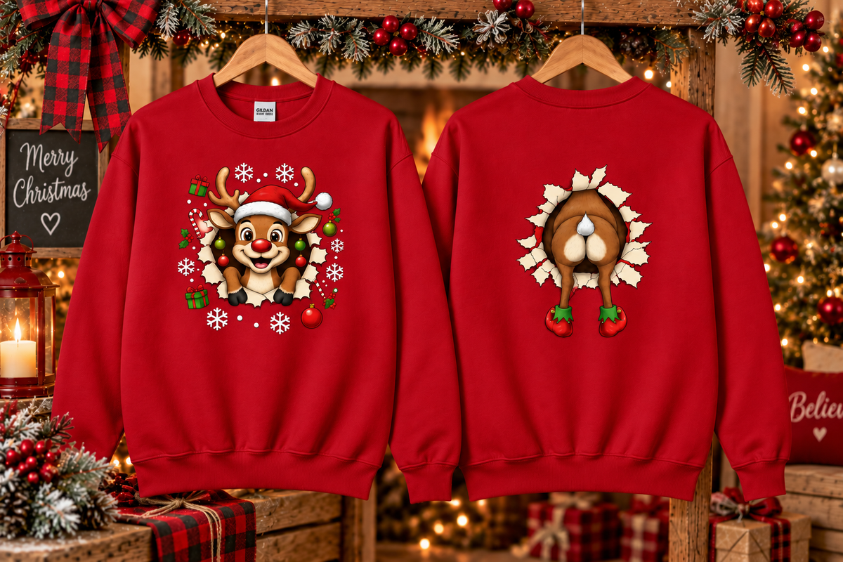 Christmas Reindeer Front and Back Graphic Sweatshirt