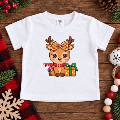 Christmas Cutie Reindeer with Gingerbread Bow (Baby Onesie & Toddler Tee)