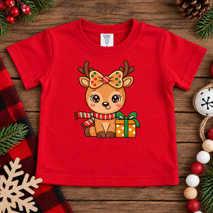 Christmas Cutie Reindeer with Gingerbread Bow (Baby Onesie & Toddler Tee)