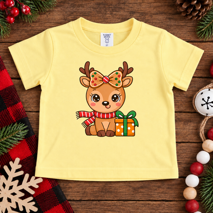 Christmas Cutie Reindeer with Gingerbread Bow (Baby Onesie & Toddler Tee)