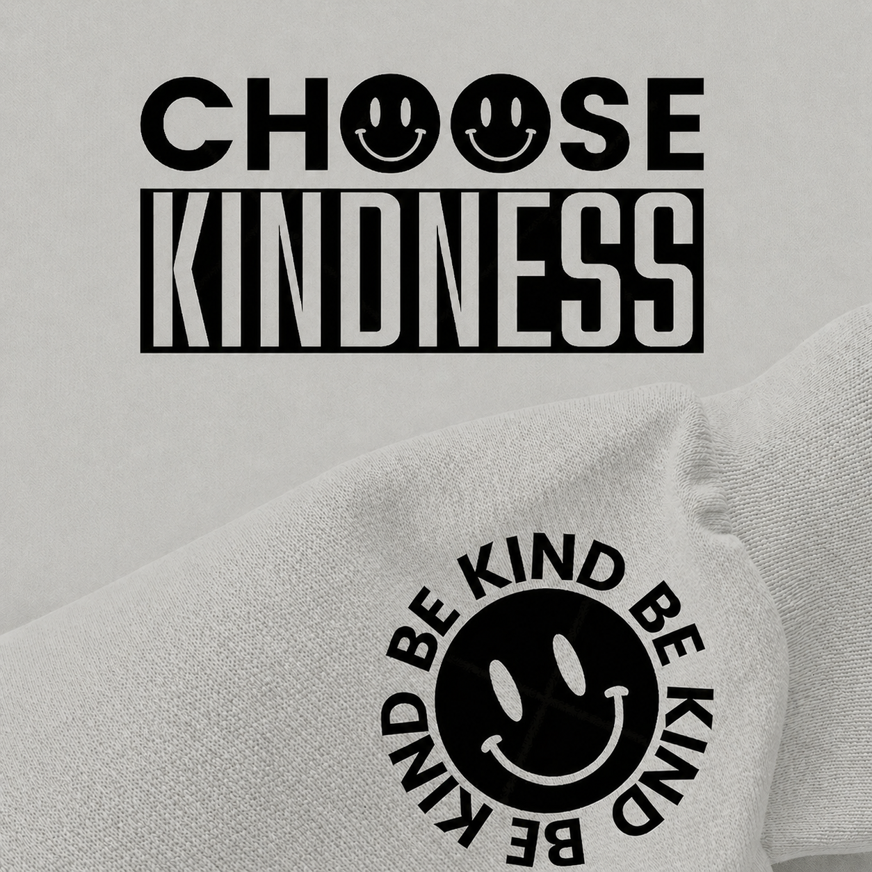Ash gray sweatshirt with 'Choose Kindness' and smiley face design.