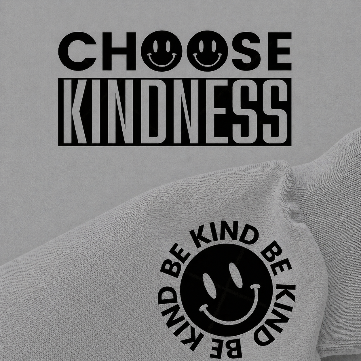 Sport gray sweatshirt with 'CHOOSE KINDNESS' text and smiley face design on a gray background