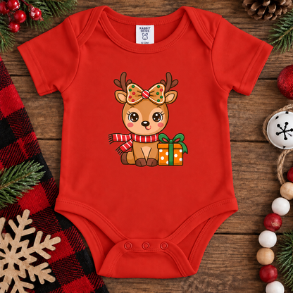 Christmas Cutie Reindeer with Gingerbread Bow (Baby Onesie & Toddler Tee)