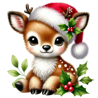 Christmas Reindeer with Holly Berry Santa Hat (Toddler)
