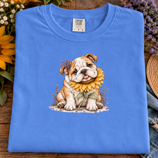 Cottagecore English Bulldog & Wildflowers Graphic T-Shirt