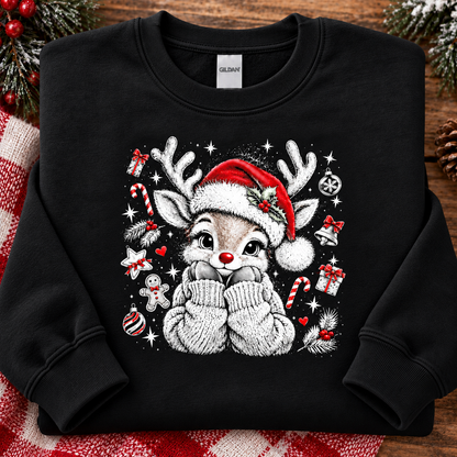 Cozy Christmas Reindeer Halftone with Red Accents Graphic T-Shirt & Sweatshirt