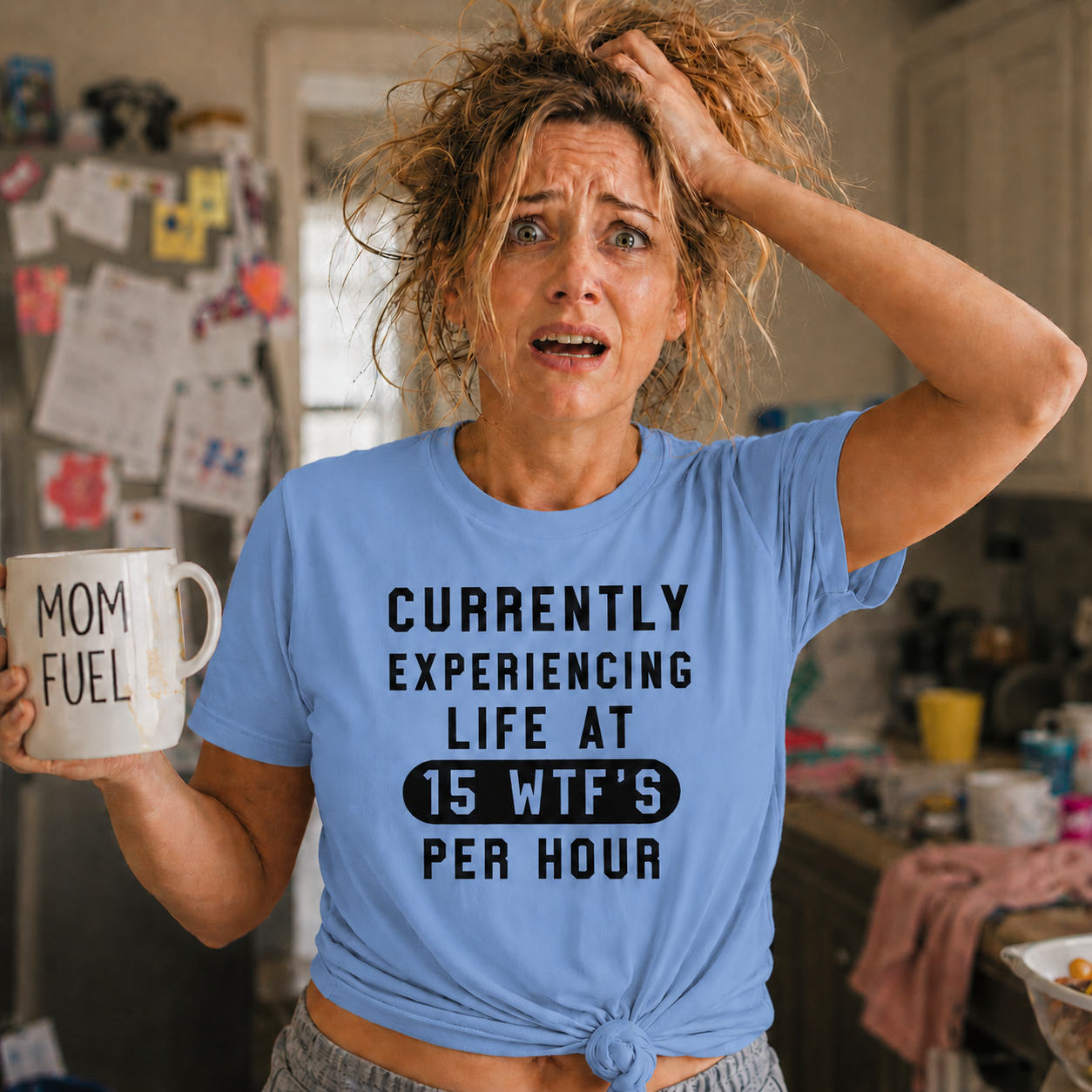 Currently Experiencing Life at 15 WTFs Per Hour funny sarcastic on a carolina blue graphic t-shirt