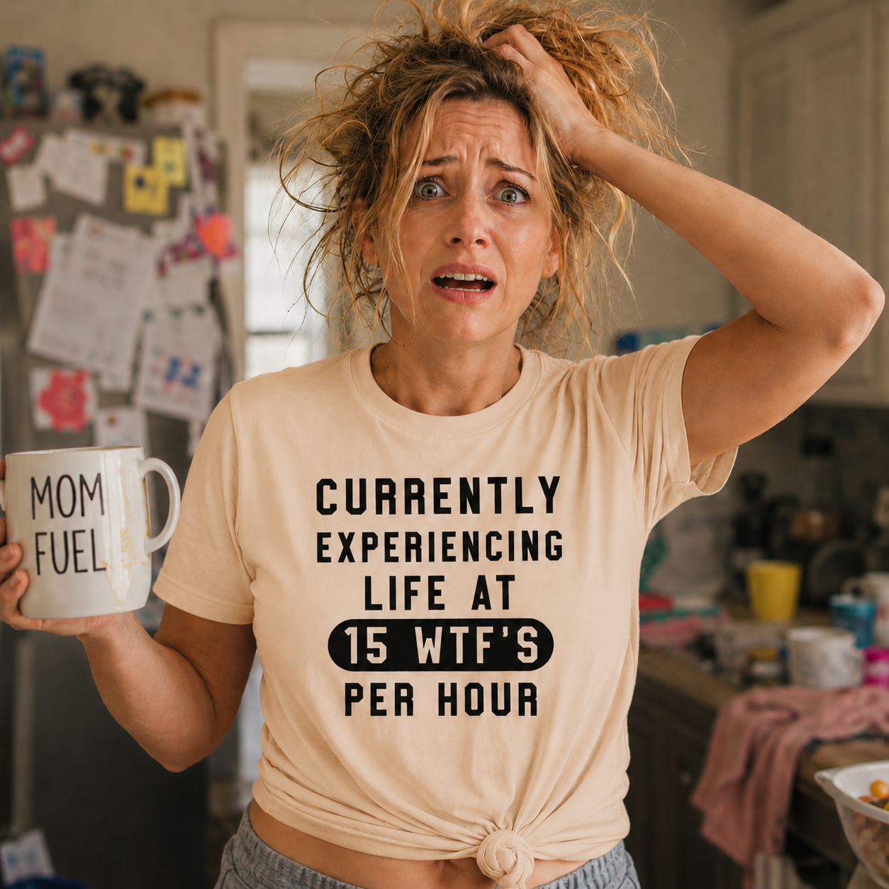 Currently Experiencing Life at 15 WTFs Per Hour funny sarcastic on a  natural colored graphic t-shirt