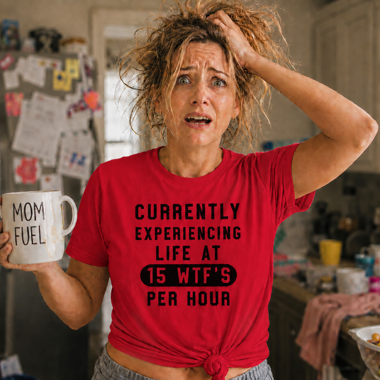 Currently Experiencing Life at 15 WTFs Per Hour funny sarcastic on a red graphic t-shirt