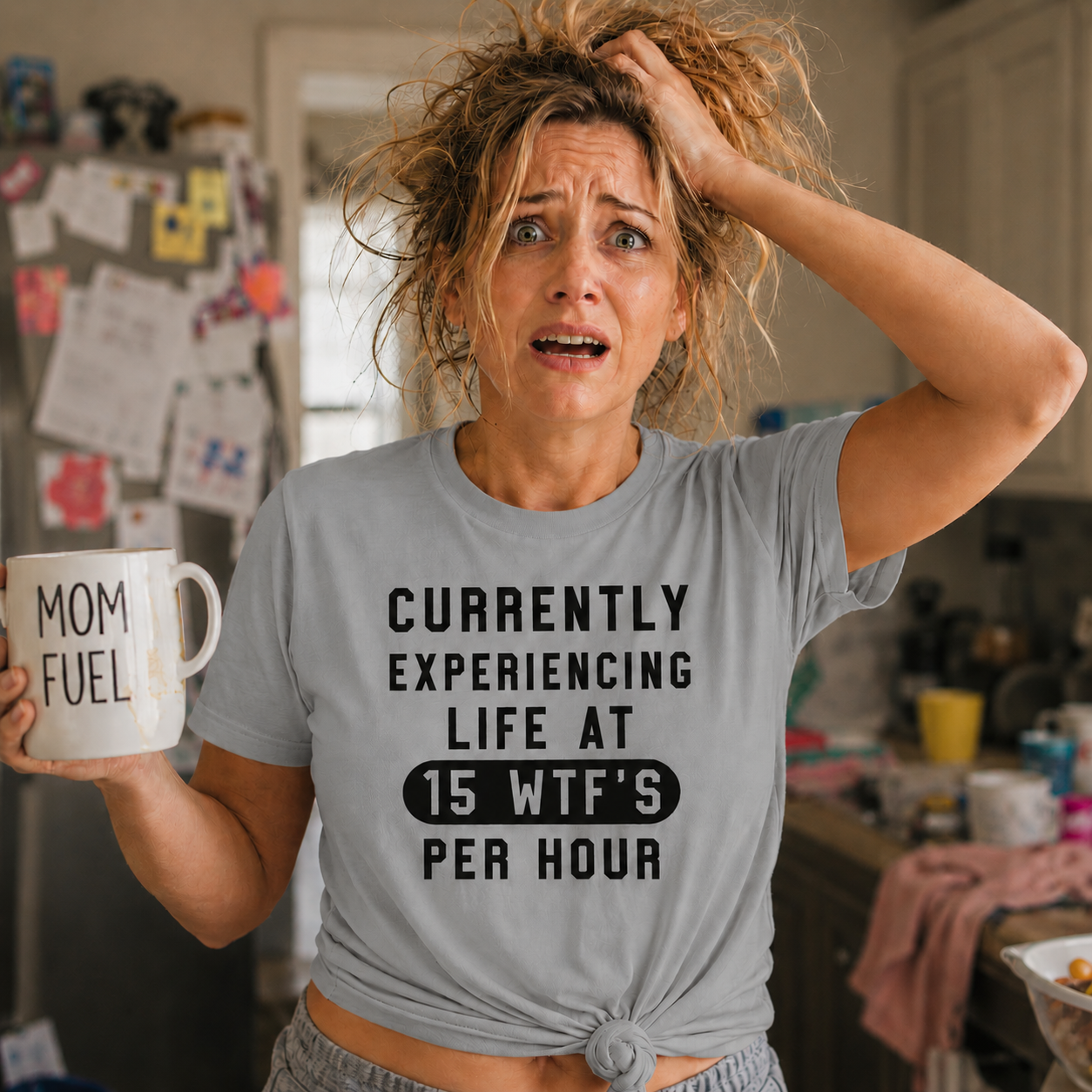 Currently Experiencing Life at 15 WTFs Per Hour funny sarcastic on a sport gray graphic t-shirt
