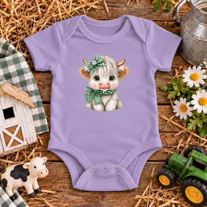 Cute Baby Highland Cow with Matching Bow and Scarf