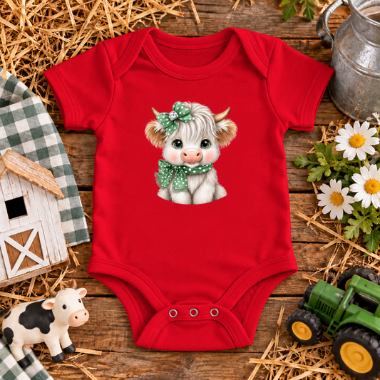 Cute Baby Highland Cow with Matching Bow and Scarf