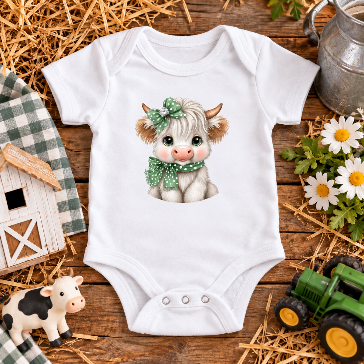 Cute Baby Highland Cow with Matching Bow and Scarf