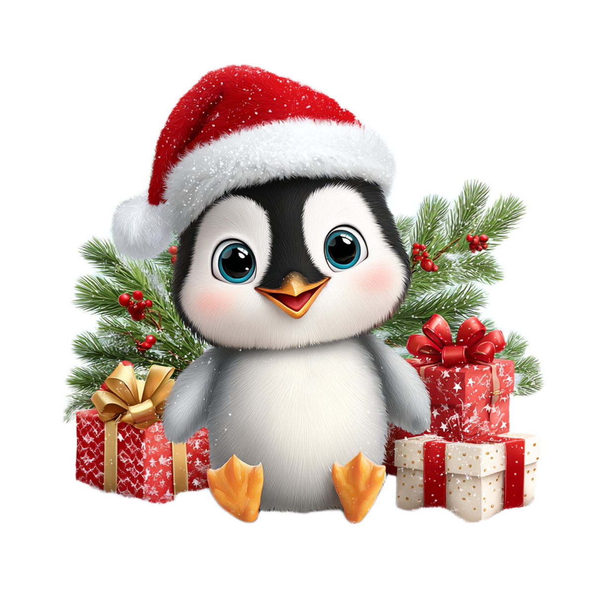 Cute Christmas Penguin with Santa Hat and Presents (Onesie)