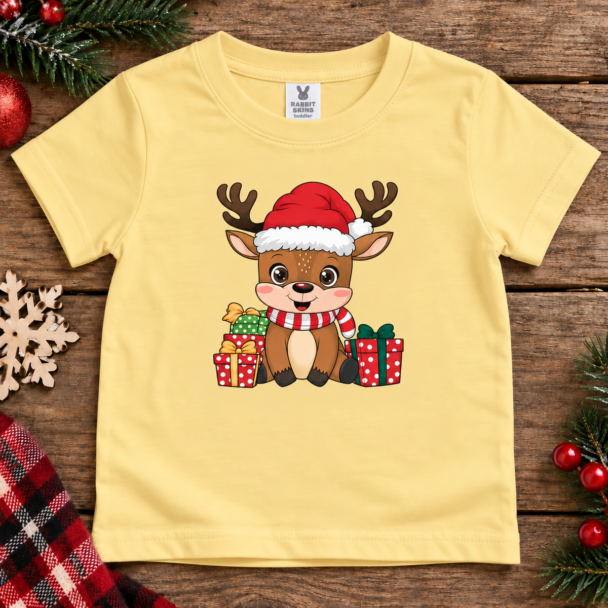 Cute Christmas Reindeer with Presents Holiday Graphic (Toddler)