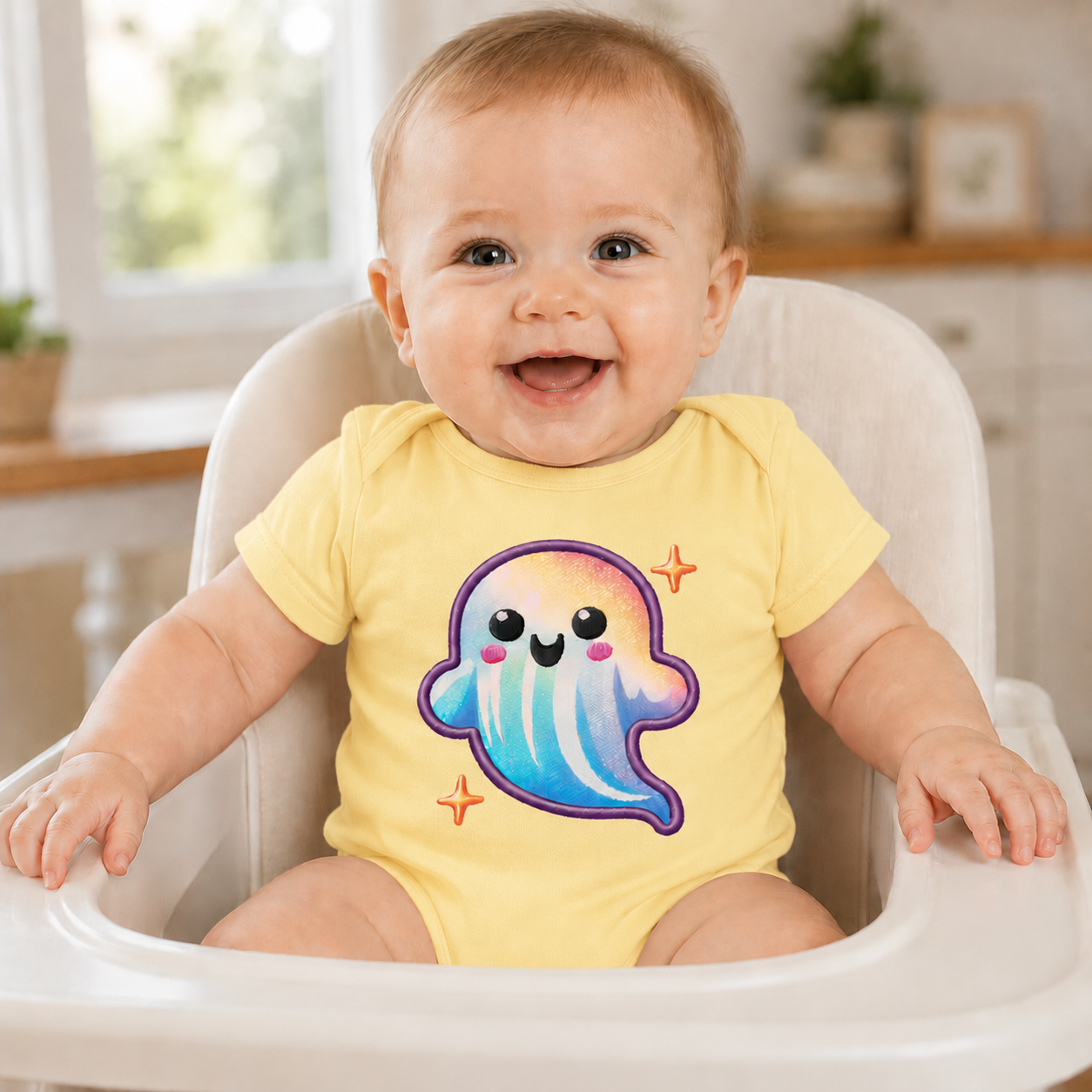Cute Faux Embroidery Ghost  - Infant Onesie