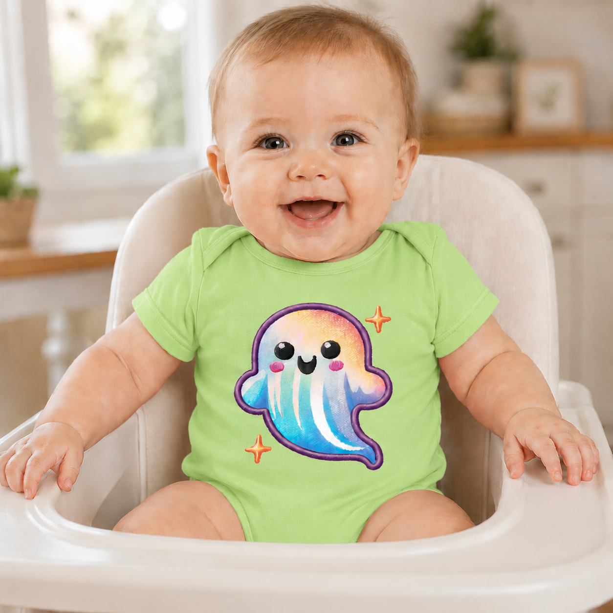 Cute Faux Embroidery Ghost  - Infant Onesie