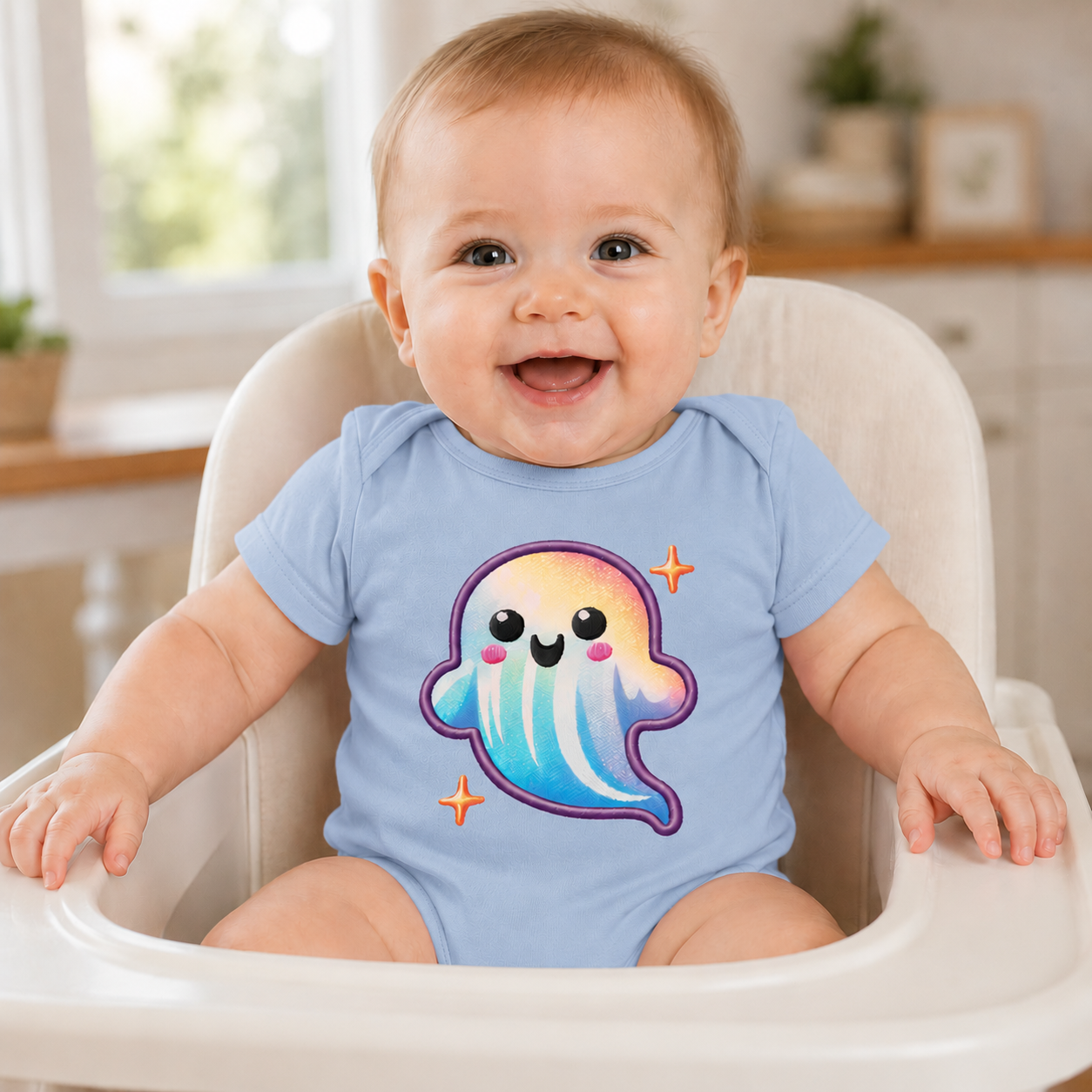 Cute Faux Embroidery Ghost  - Infant Onesie