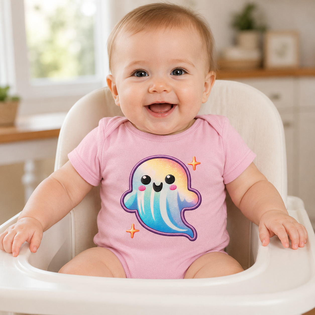 Cute Faux Embroidery Ghost  - Infant Onesie