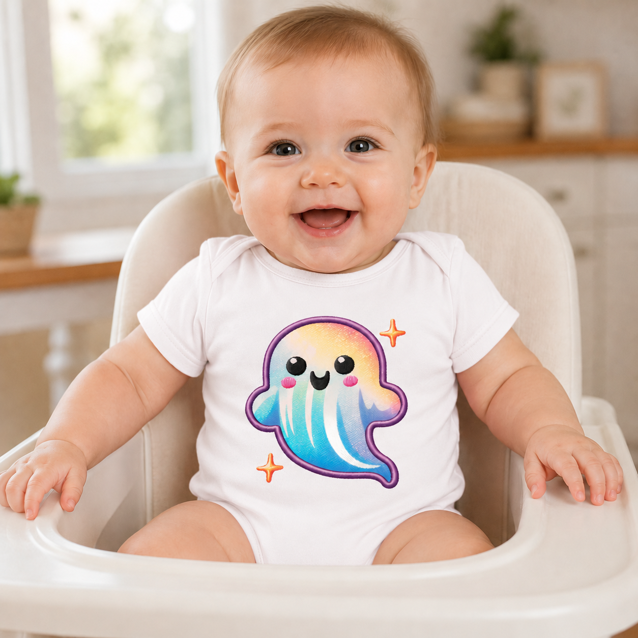 Cute Faux Embroidery Ghost  - Infant Onesie
