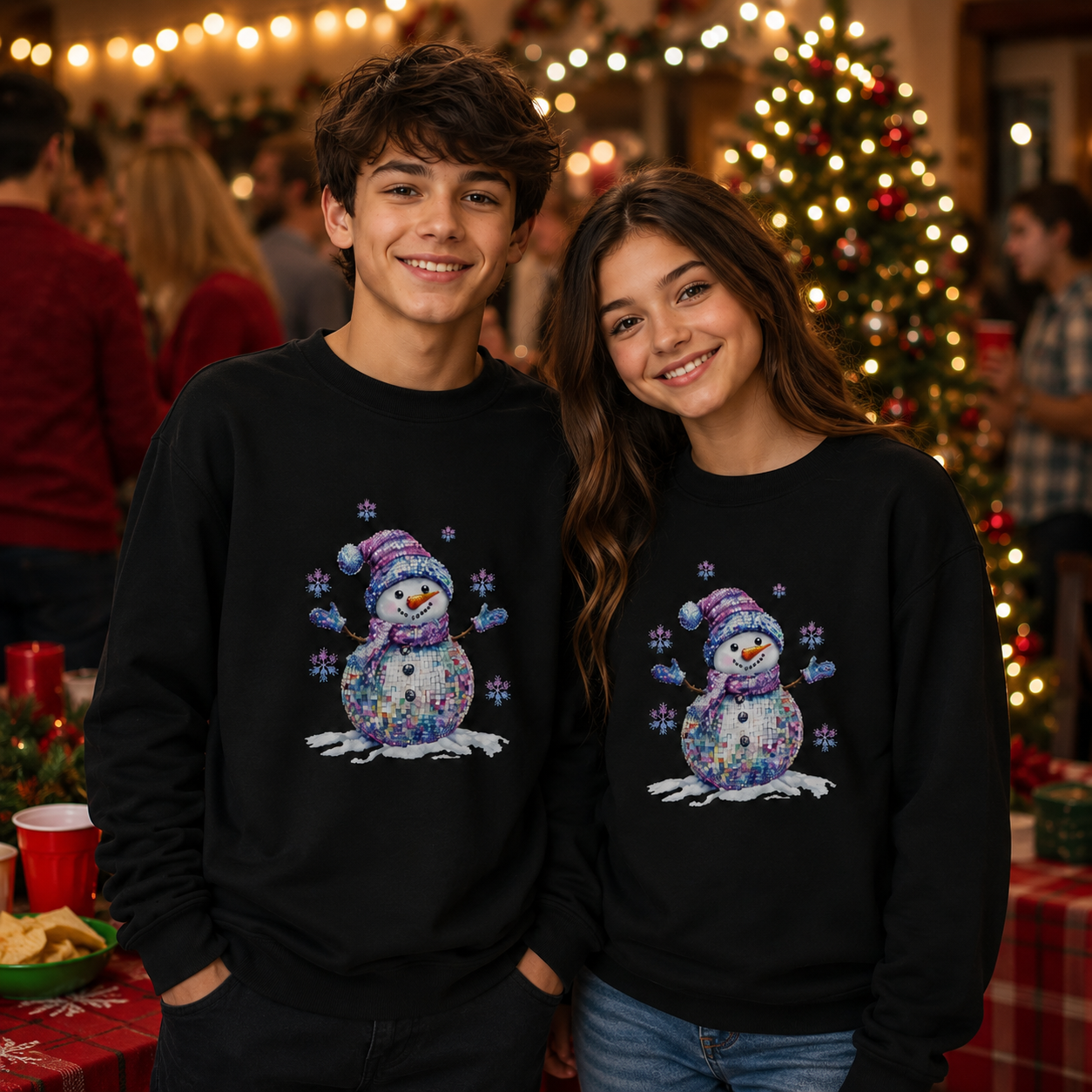 Colorful Christmas Disco Snowman / Graphic Sweatshirt (Youth)