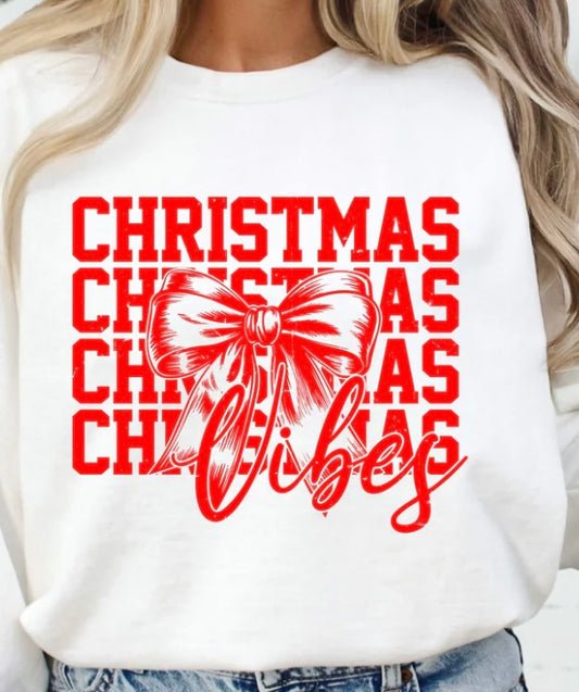 Christmas Vibes with  Bow - Graphic Crewneck Sweatshirt