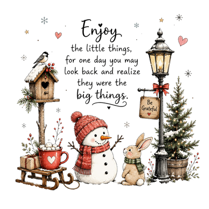 Enjoy the Little Things Snowman, Birdhouse, Bunny