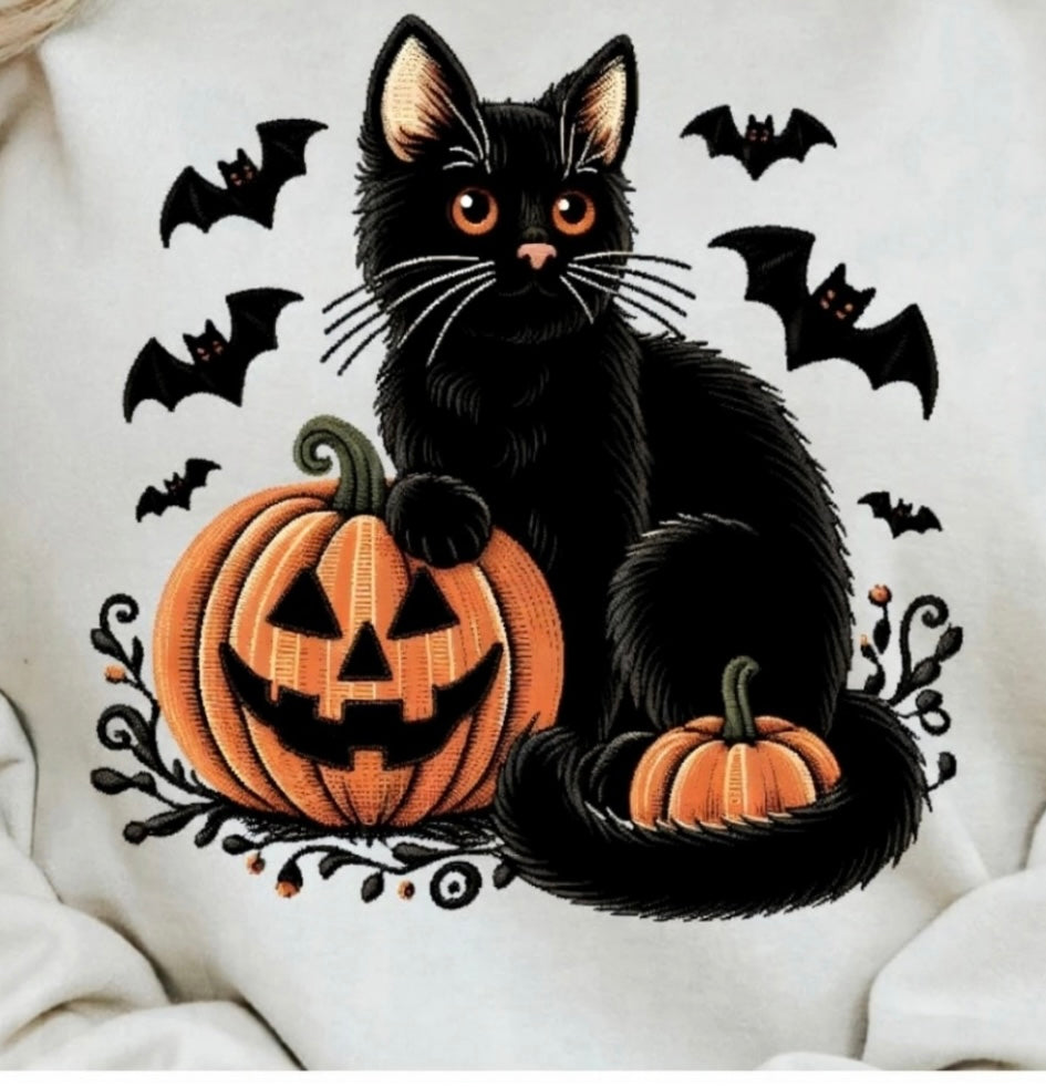 Halloween Cat Graphic Sweatshirt